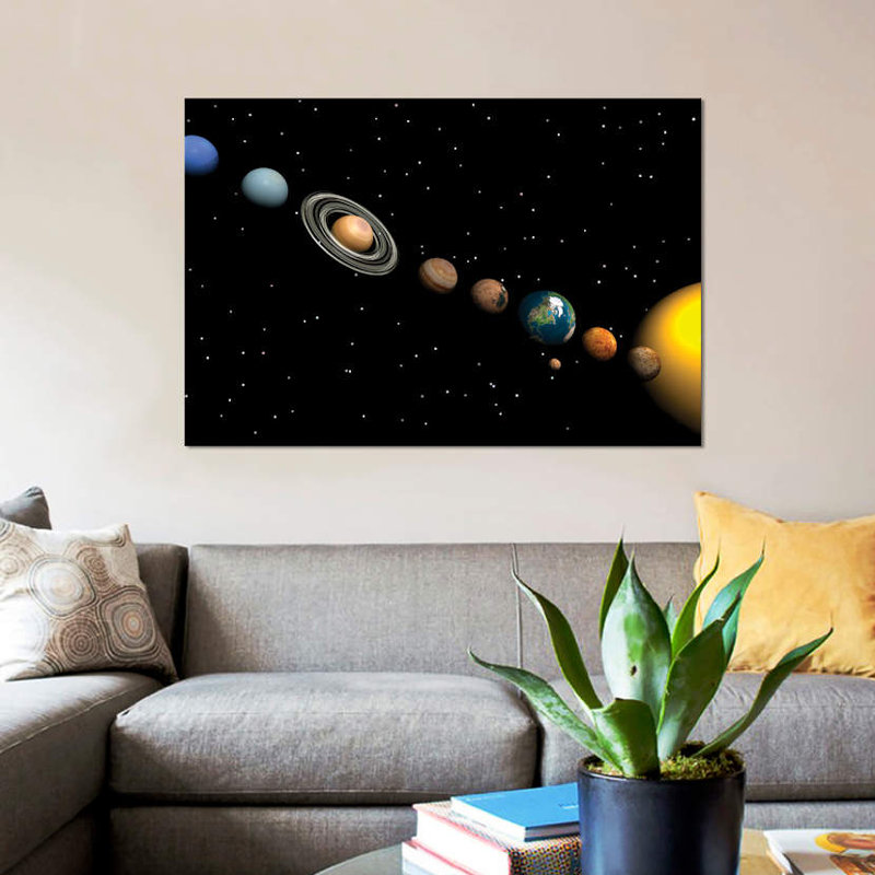 Planètes du système solaire par Elena Duvernay - reproduction d'art sur toile tendue, H 18 po x l 26 po x P 1,5 po
