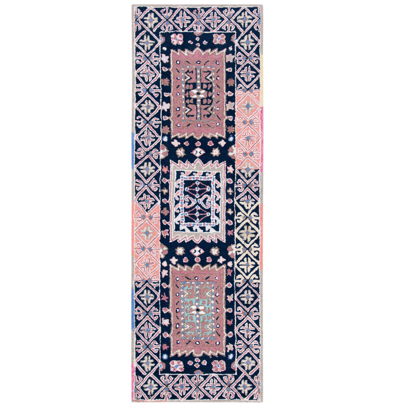 Tapis en laine touffeté à la main Barlowe, Tapis de couloir 2 pi 3 po x 7 pi