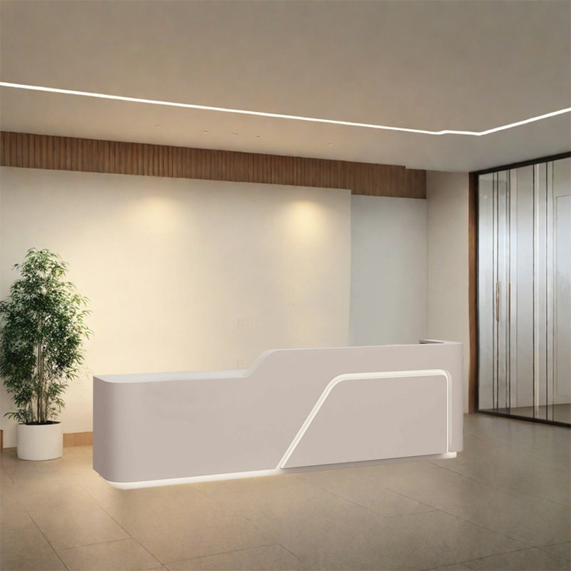 110.23-Inch Beige Multi-Functional Front Desk, Computer Desk, Writing Desk with Locking Drawer, No Assembly Required