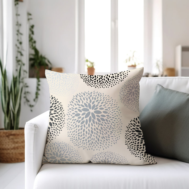 Coussin décoratif intérieur / extérieur en polyester filé à la main Bavière, Gris / crème / noir / gris, H 15 po x l 15 po