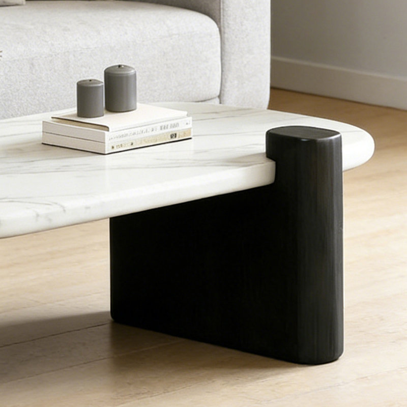 Luxury Minimalist Marble Coffee Table, White/Grey, 15.7" H x 51.2" L x 27.2" W
