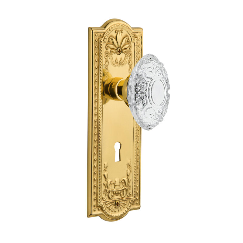 Plaque longue de porte à mortaise intérieure en cristal avec pré Victorian, Laiton poli