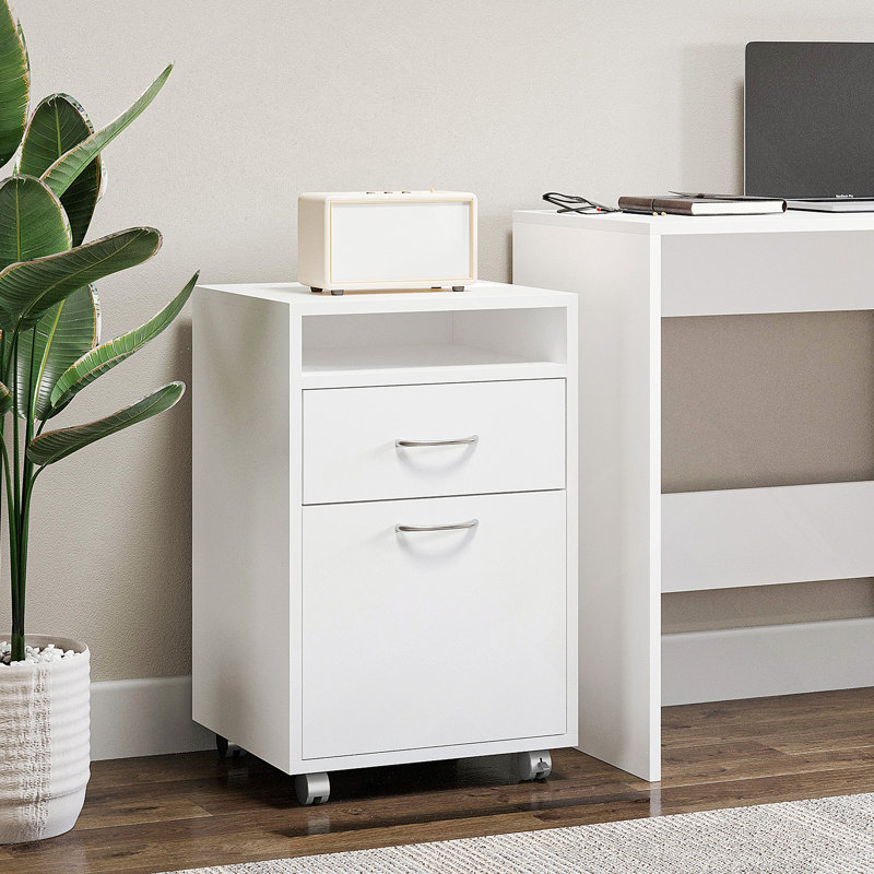 Rangement mobile avec classeur en bois, White