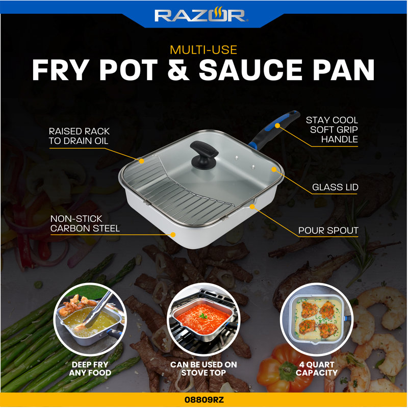 Silver Carbon Steel Non-Stick Fry and Sauce Pan with Rack