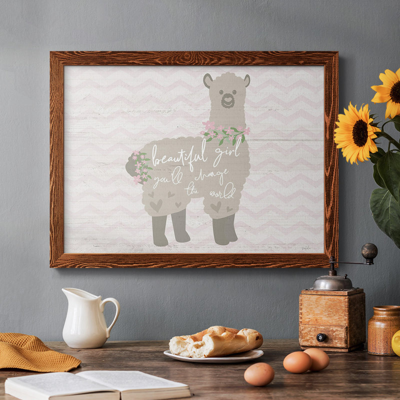 Floral lama encadré sur toile, Érable, H 18 po x l 26 po x P 1,5 po