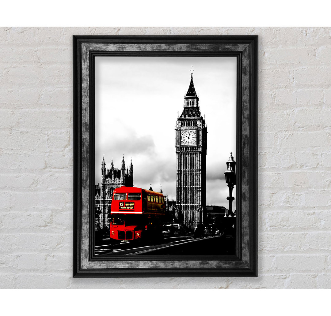 London Big Ben Red Bus B N W - Einzelner Bilderrahmen Kunstdrucke