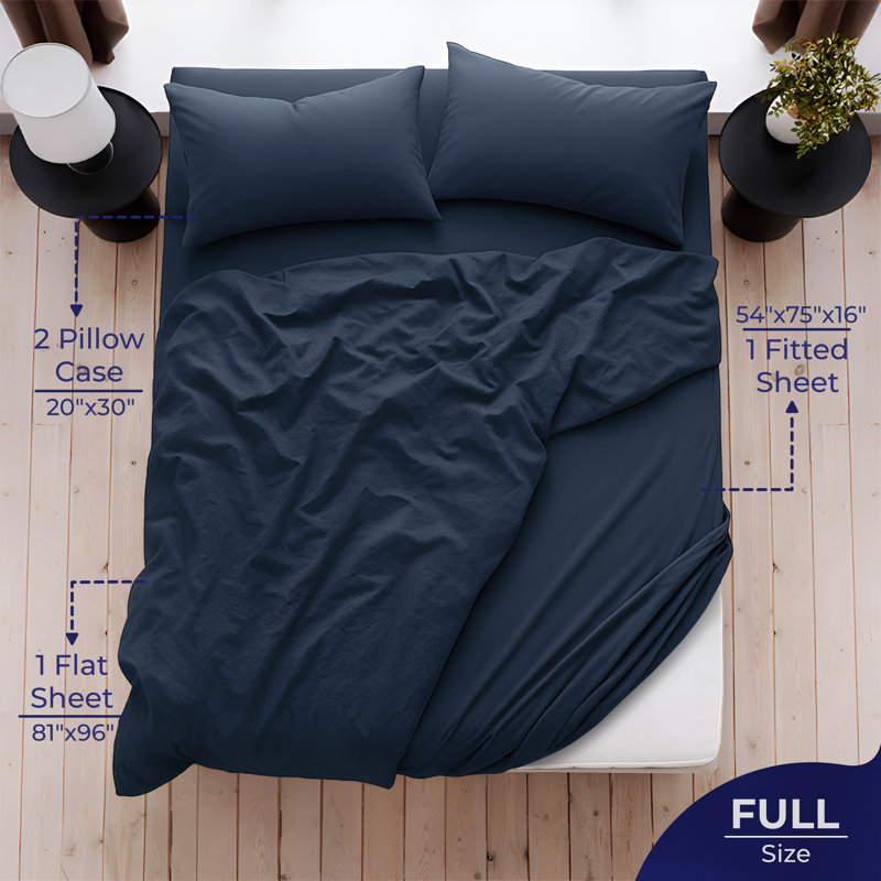 100% Cotton Sateen Sheet Set - Includes 1 Flat Sheet, 1 Fitted Sheet and 2 Pillowcases, Navy, Full Sheet Set + 2 Pillowcases