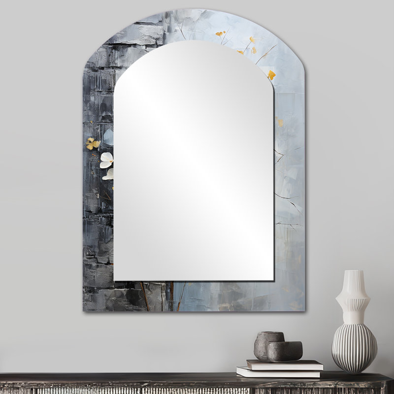 «Minimalist Granite Grape Leaves» - miroir mural décoratif asymétrique à feuilles, 34 po x 25 po