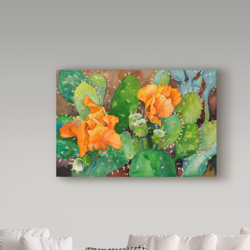 Large Orange and Green Floral Cactus Canvas Art