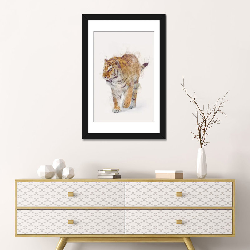 «The Tiger», impression sur toile tendue, Blanc, H 24 po x l 16 po x P 1 po, Papier d'art encadré noir