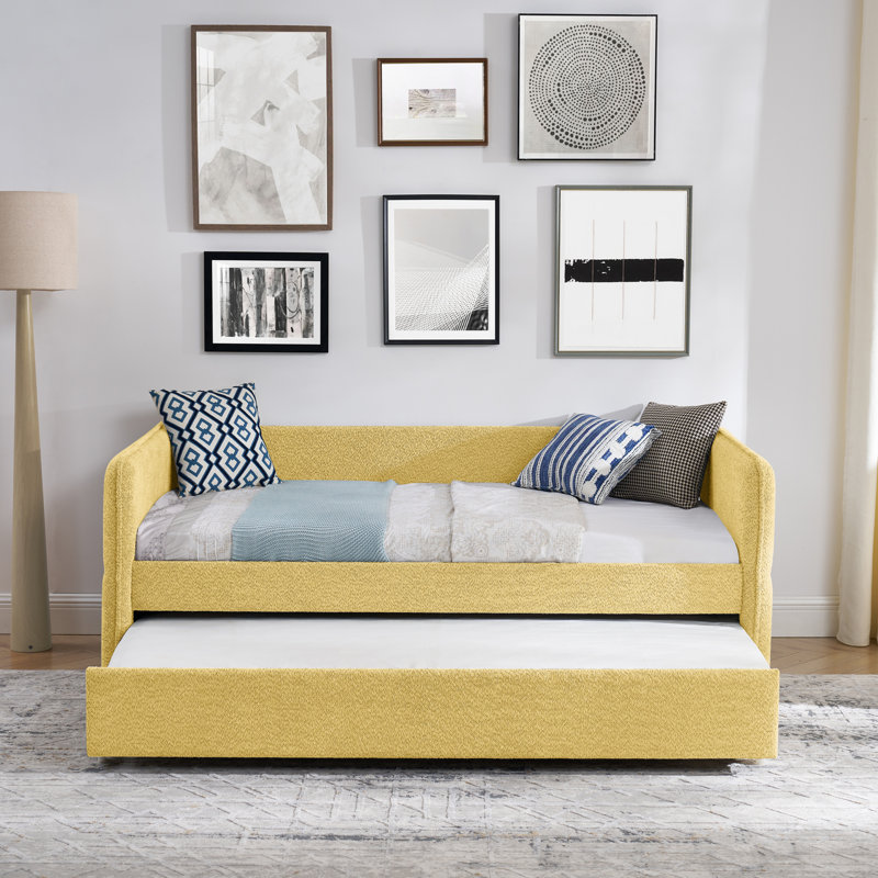 Lit de jour avec lit gigogne escamotable et capitonné, taille simple, tissu Boucle (83 po x 43 po x 29,5 po)