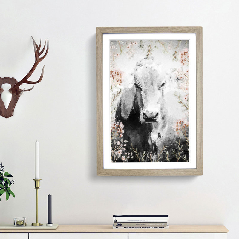 Jersey Cow in the Meadow - Picture Frame Painting Print, Oak Framed, 48cm H x 36cm W x 2cm D