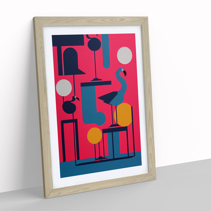 Artistic Flamingo Abstract - Wall Art, 34cm H x 25cm W x 2cm D, Oak Framed Paper