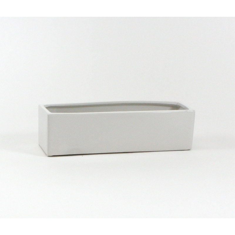 Vase de table rectangulaire long en céramique, Blanc, H 4 po x l 14 po x p 4 po