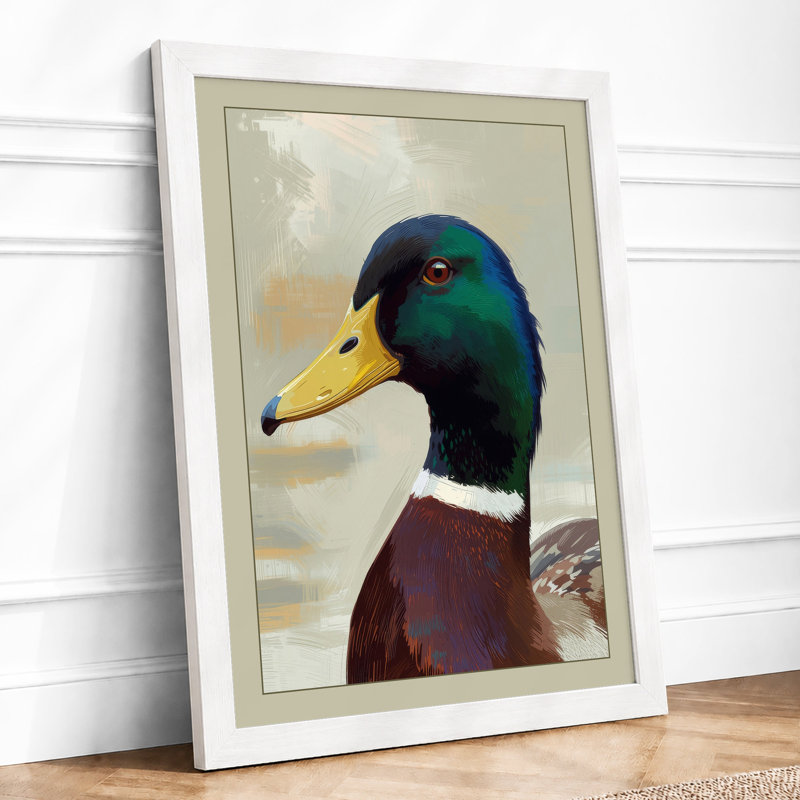 Mallard Portrait Botanical - Framed Print, A4 - 29.7 x 21.0 cm, White