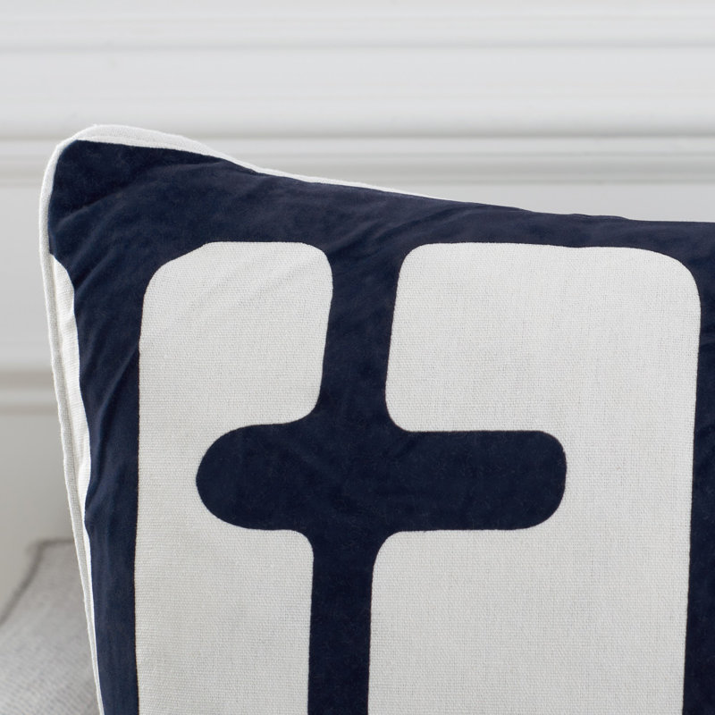 Maize Geometric Feather Throw Pillow, 24" x 24", Beige/Navy