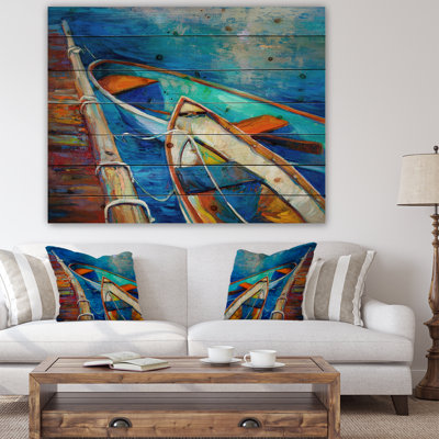 Seascape " Boats and Pier in Blue Shade " Color Photography Painting