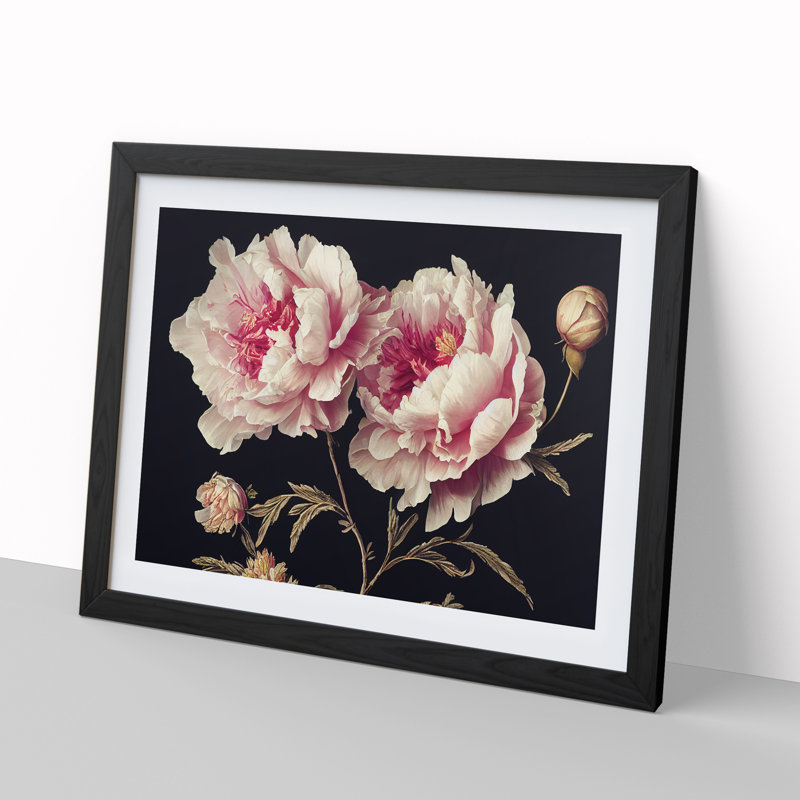 XH1022-9695X Vivacious Peony Flowers 1 Piece Single Picture Frame Wall Art, 46cm H x 64cm W x 2cm D, Black Framed