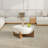 Joanel 37" Round Upholstered Cocktail Ottoman With Natural Wood Base, Ivory White