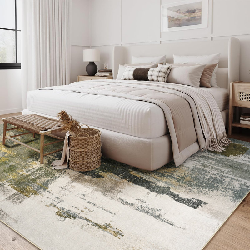 Fillender Washable Area Rugs Non-Slip Modern Abstract Soft For Living Room Entryway Bedroom, Rectangle 8' x 10', Green
