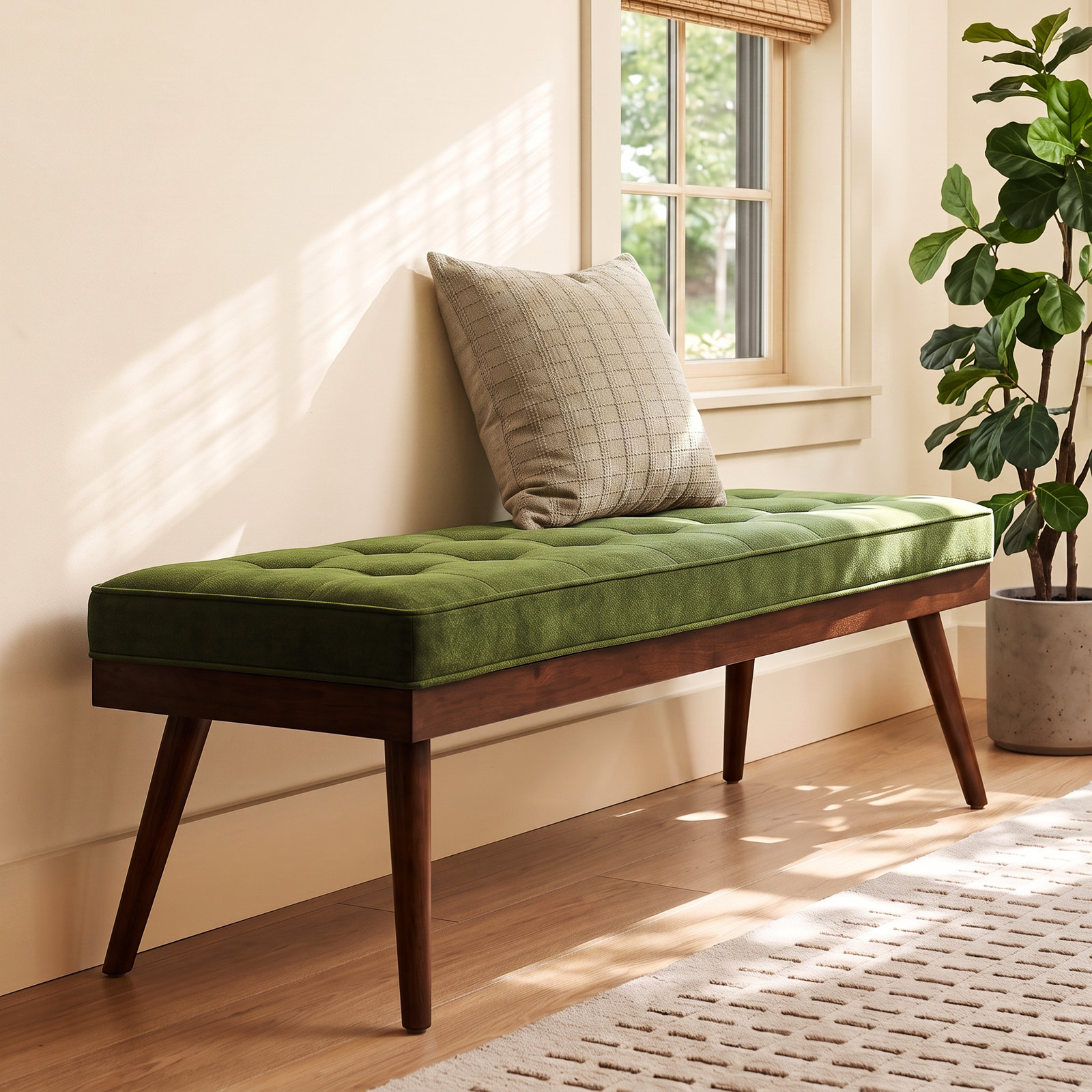 55" Velvet Entryway Bench, Green