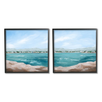 «Rocky Coastal Ocean Waves» par Grace Popp - Ensemble de 2 peintures sur bois