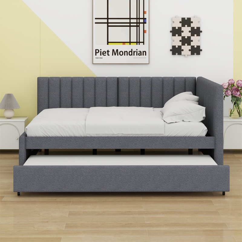 Upholstered Daybed With Trundle Sofa Bed Frame, Gray