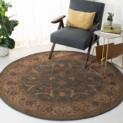 Tapis bleu / beige en laine / coton / latex touffeté à la main Cranmore