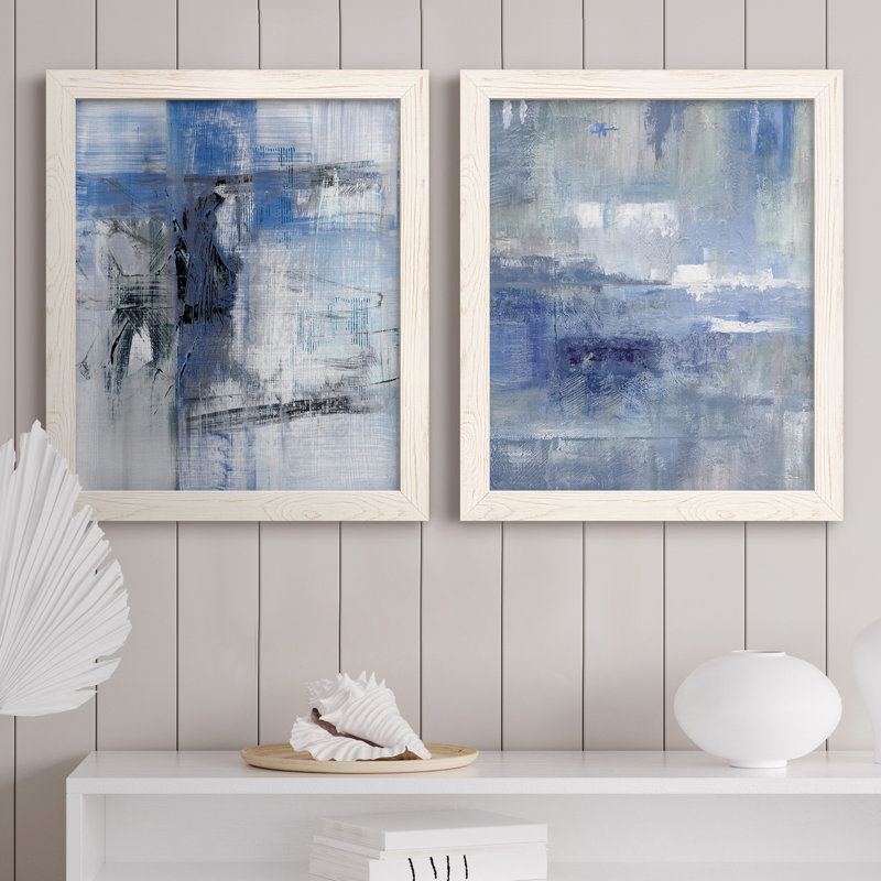 Reflections in Indigo - Peinture sur toile 2 pièces, H 31,5 po x l 47 po x P 1,5 po, Cadre hhite