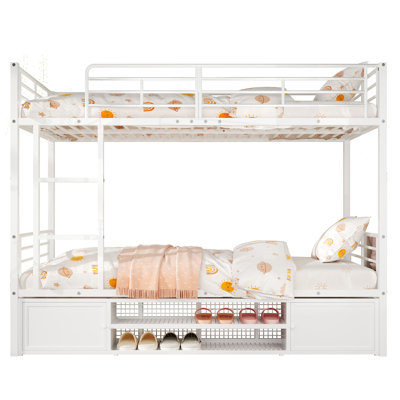 European Single (90 X 200 Cm) Bunk Bed with Storage Included with Built-in Ladder Included