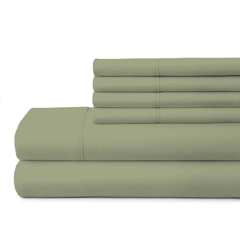 Ensemble de draps en microfibre 6 pièces, Très grand, Olive clair
