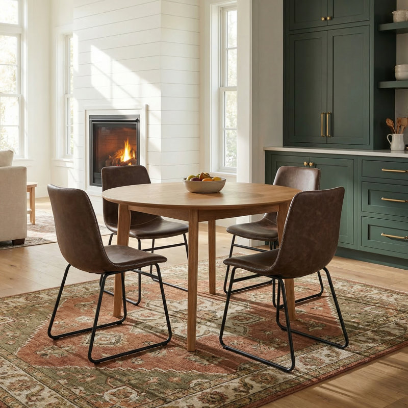 Modern Upholstered Side Chair With Faux Leather Seat And Black Metal Base Set Of 4, Brown