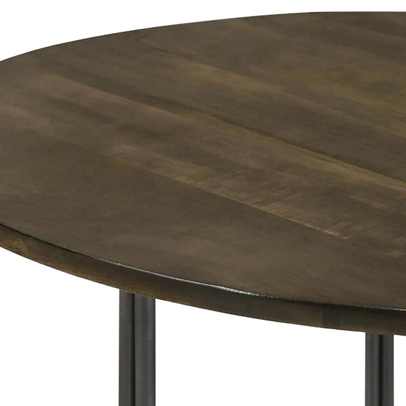 Table d'appoint ronde moderne avec surface en bois de manguier et base industrielle au fini bronze industriel