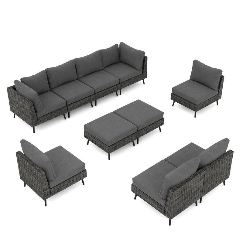 Ensemble de conversation modulaire 10 pièces avec coussins, Coussin gris / cadre gris