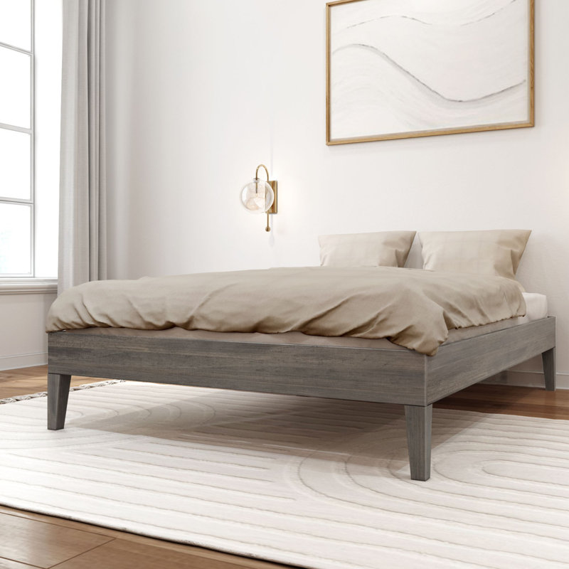 Lit plateforme en bois massif Arikah, Driftwood, Double