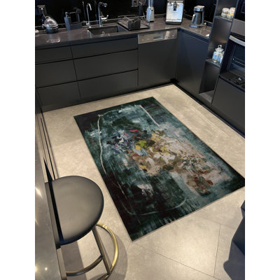 Tapis décoratif vert multicolore à motif abstrait vert