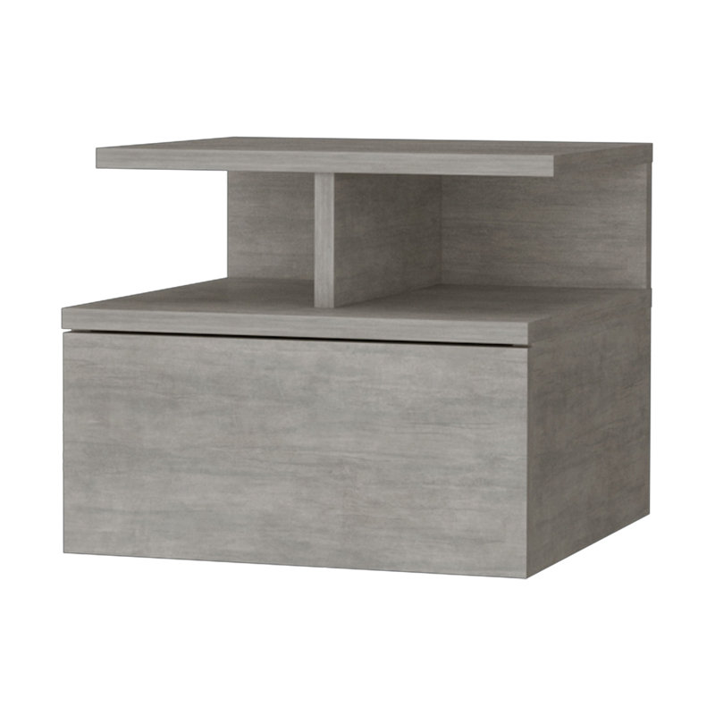Table de chevet flottante en béton avec 2 tablettes et rangement généreux pour les objets de la chambre à coucher, Gris clair
