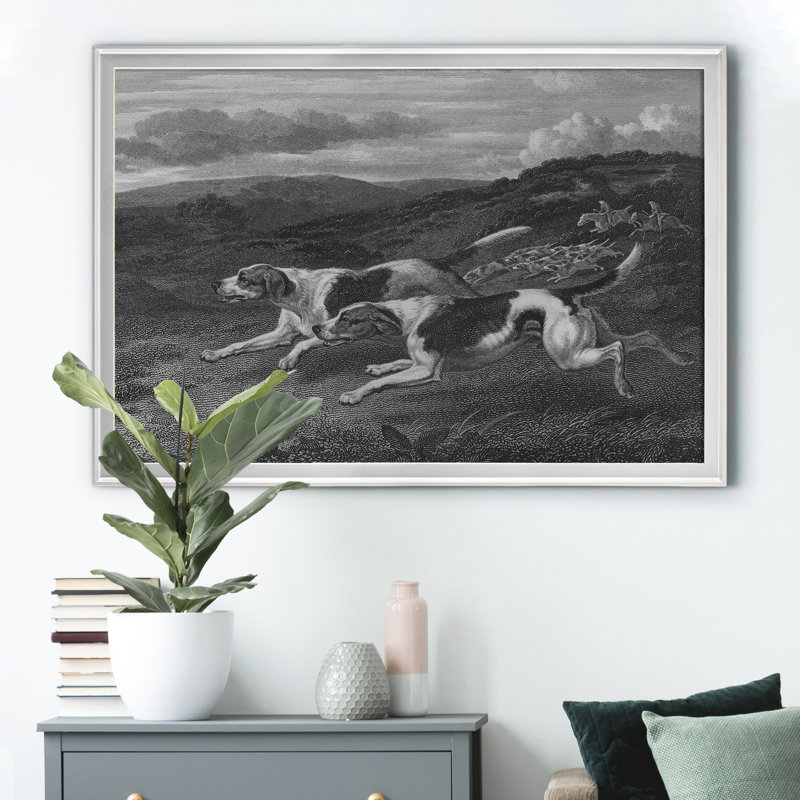 " Fox Hounds ", Silver Frame, 18" H x 24" W x 1" D