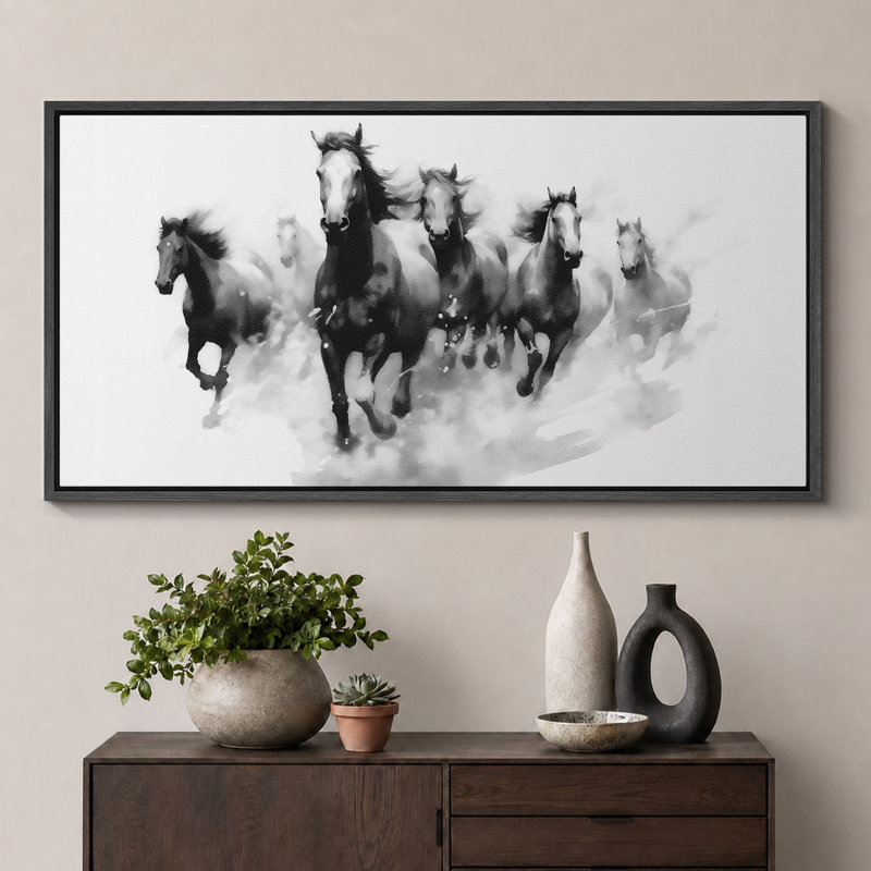 Chevaux qui courent, H 30 po x l 60 po, Noir, noir, noir, noir