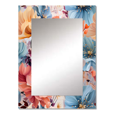 Saxatil Yellow And Blue Petals Floral Expression - Floral Large Wall Mirror, Cottage Unique Mirror, Printed Metal Art