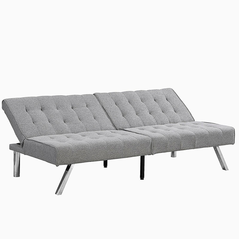 Structure en bois, pieds en acier inoxydable, futon, canapé-lit gris, Gris