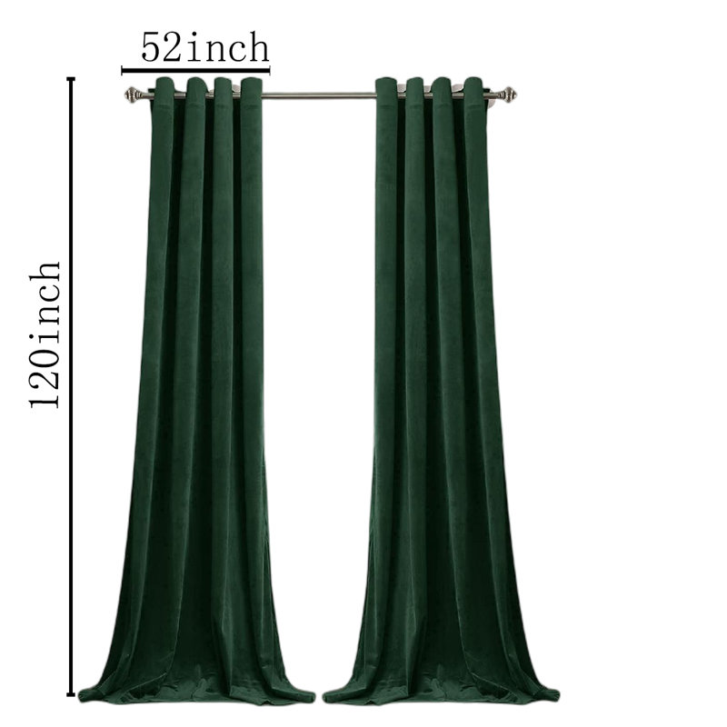 Dark Green Velvet Blackout Curtain Panel Pair