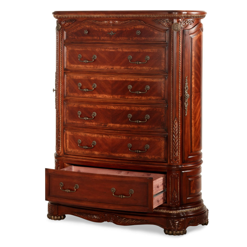 Commode traditionnelle Cortina à 6 tiroirs en bois - Noyer miel