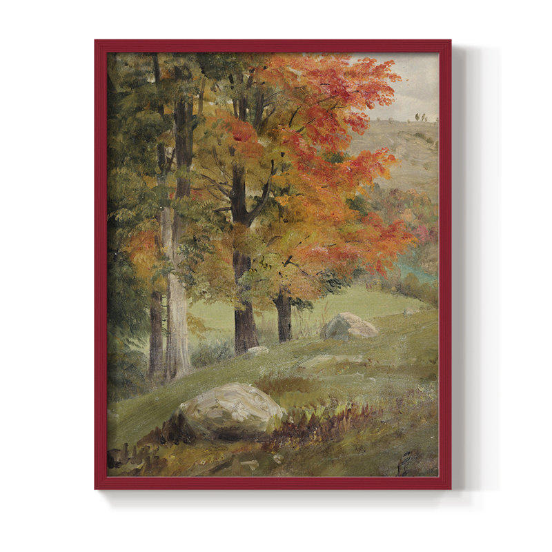 «Vintage Landscape CCXLV III», reproduction encadrée - bois massif, H 30 po x l 24 po, Rouge