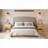 Linen Upholstered Low Profile Platform Queen Bed Frame, Padded Wingback Headboard, Warm Brown, No Box Spring Needed
