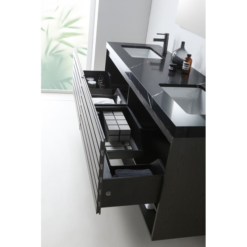 Matera 60" W Double Vanity, Black, Charcoal