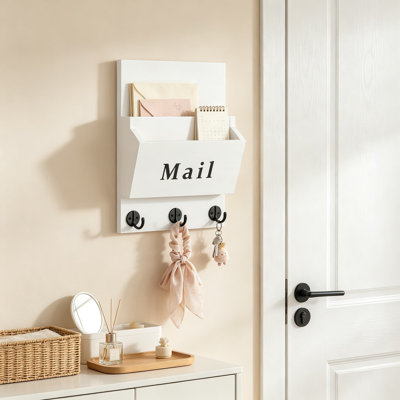 Porte-courrier et clé pour mur, porte-clés mural décoratif avec fentes et crochets pour organisateur de courrier, bois de paulownia véritable avec supports de trou de serrure et quincaillerie
