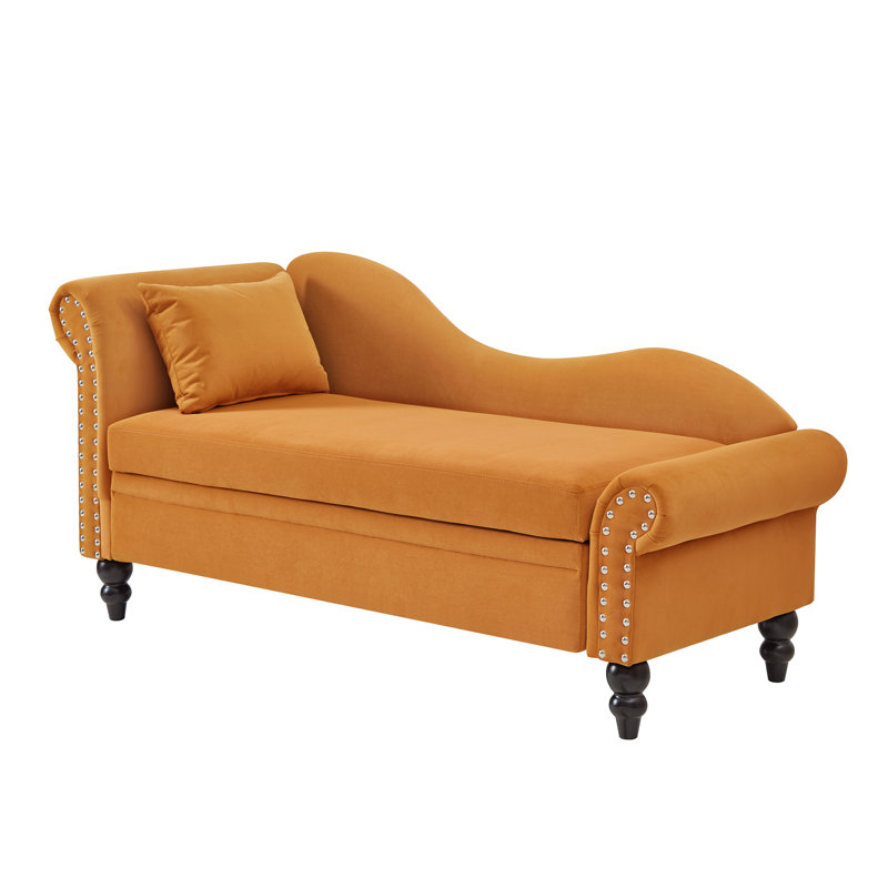 65‘’L Storage Velvet Upholstered Chaise Lounge, Earthy Yellow