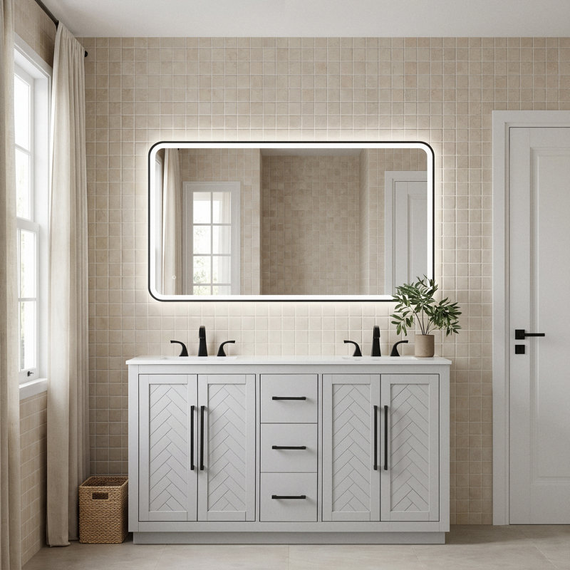 Meuble-lavabo double 72 po, Gris, 60"