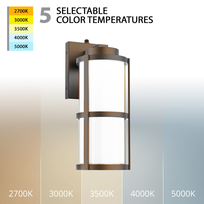 Lantern 14" LED Outdoor / Indoor Wall Light With Color Temperature Switch (2700K/3000K/3500K/4000K/5000K), Bronze, 14"H
